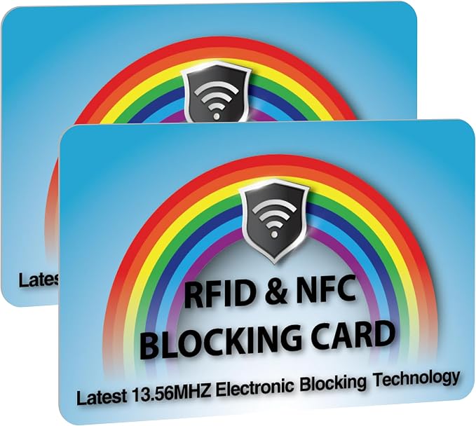 SaiTech IT 2 Pack RFID Blocking Card for Credit Debit ID Card, Rainbow Blue | Slim Anti-Theft Contactless NFC RFID Blocker Protector, Easily Fit into Wallet and Purse, for Men & Women