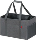 LHZK Standing Utility Tote Bag with Metal Wire Frame and the Sides Rinforced, Large Tote Bag with Handle, Reusable Grocery Bags Foldable, Beach Bag, Car Tote (Grey, 18.5''x11.8''x11.5'')