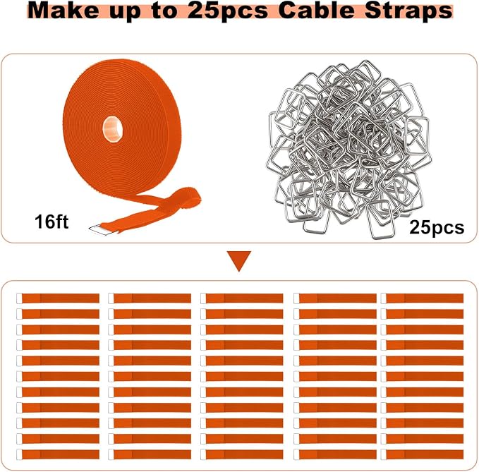 YMCRLUX 1"x16ft Hook and Loop Straps with 25 Metal Buckles, Adjustable Fastening Cable Straps, Cut-to-Length Cinch Strap, Reusable Nylon Securing Cord Ties for Organizer or Storage, 1 inch Wide,Orange