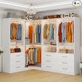 Closet System with 9 Wooden Drawers, 8.5-21.6FT Corner Closet Organizer System,Walk in Closet System with 9 Hanging Rods, Heavy Duty Modular Closet Systems Built-in Shelving System, 4 Sets