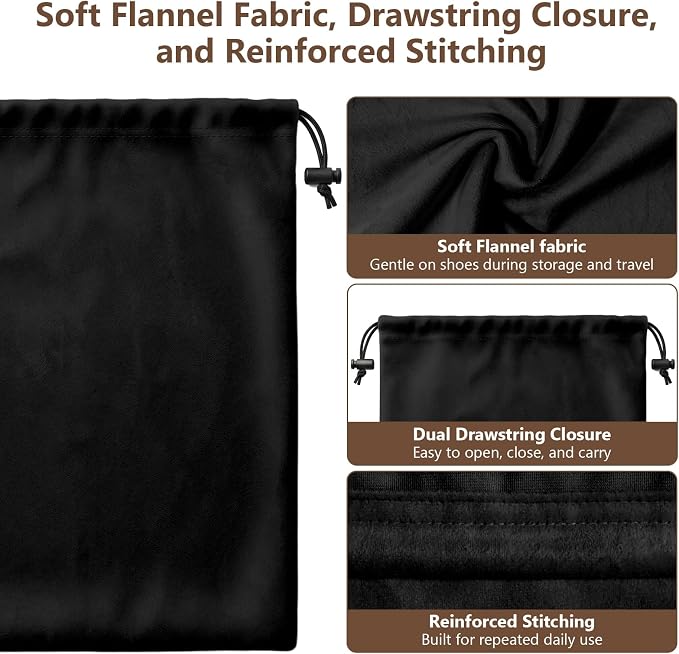 Upgraded Shoe Bags for Travel, 6 Pack Soft Flannel/Cloth/Fabric | Large 17.7 x 13.8 Inches | Fits One Pair of Shoes up to Men's US Size 13 | Washable & Reusable | Ideal for Suitcase Packing