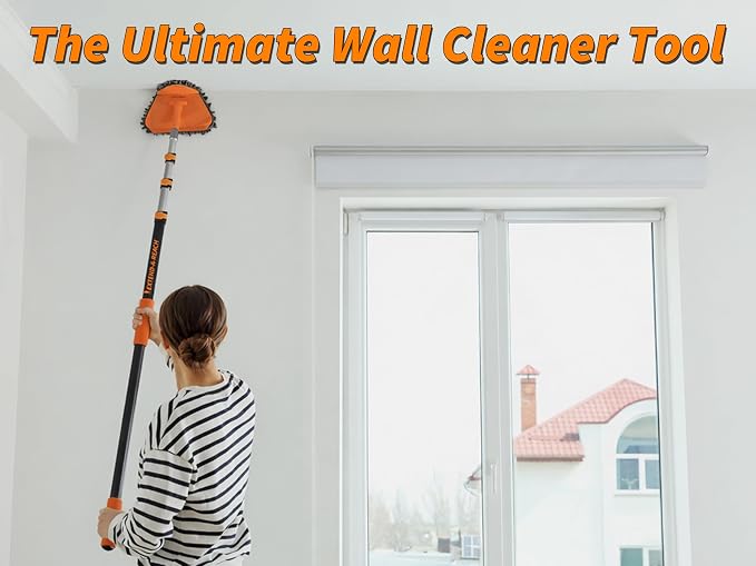 24 Foot High Reach Duster Kit with 5-18 ft Extension Pole // High Ceiling Dusting and Window Cleaning Kit with Telescopic Pole // Baseboard and Wall Washer Mop, Squeegee, Fan Blade & Cobweb Dusters
