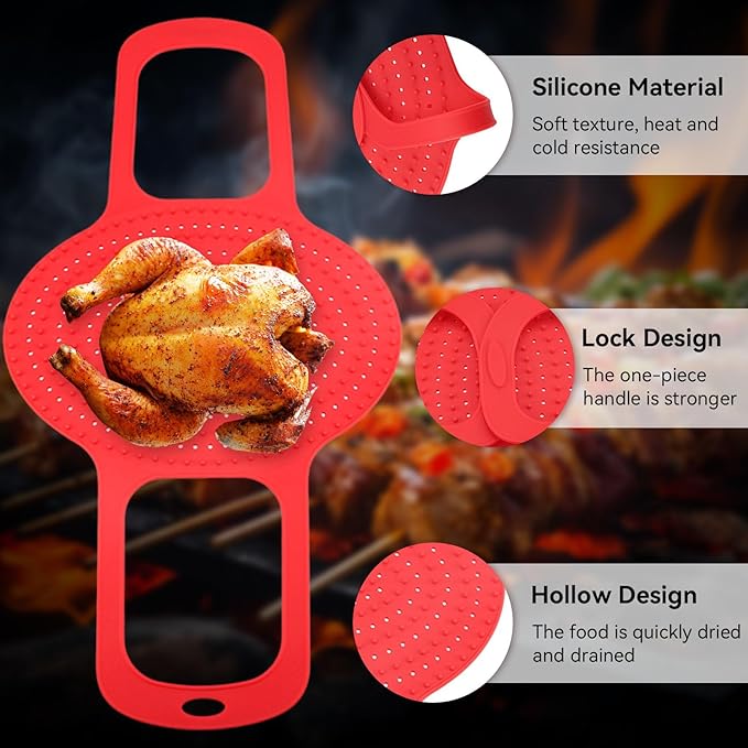 Silicone Turkey Lifter, Reusable Heat Resistant Non Stick Poultry Lifter Turkey Roasting Sling Oven Baking Mat for Home Cooking, 23.2 x 12.4 in