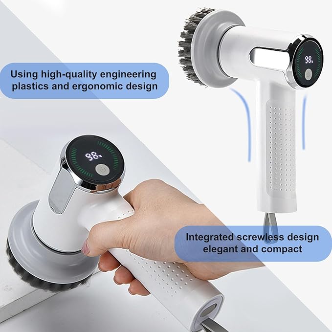 Electric Spin Scrubber Cordless Cleaning Brush with Replaceable Brush Heads, Rechargeable Power Scrubber for Bathroom Shower Floor Window Tub Sink