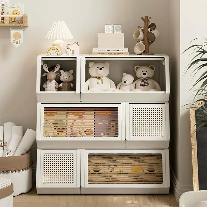SunSettler Plastic Storage Organizer with Flip Door, Stackable Storage Cabinet, Magnetic Opening, Large Capacity Clothes Toy Shoe Cabinet, Easy Assembly for Living Room Bedroom