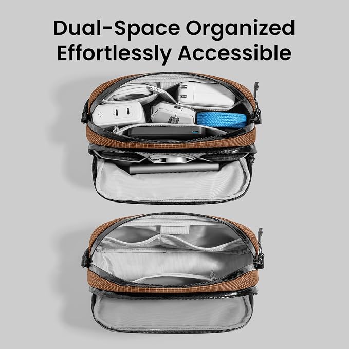 tomtoc Electronic Organizer Travel Case Performance, Dual Compartment Bag | Water Resistant Cable Organization Storage for Charger, Cord, Phone, Hard Drive, Power Bank, Accessories Travel Essentials
