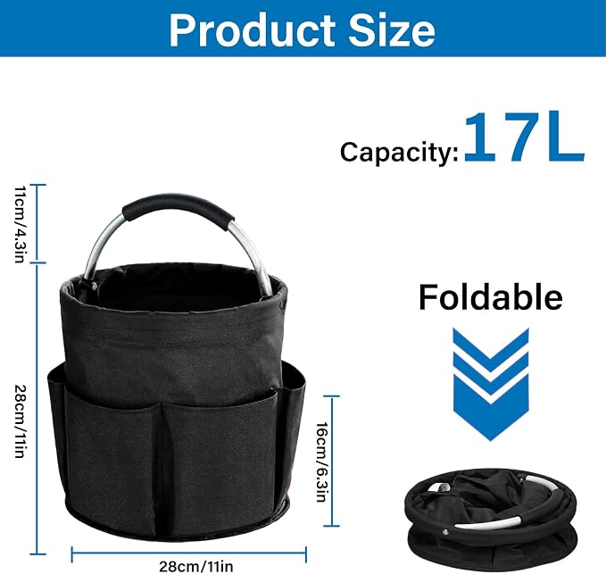 17L Foldable Storage Basket Cleaning Caddy with Handle Portable Multi Cleaning Bucket Bag for Home, Garden, Outdoor Camping