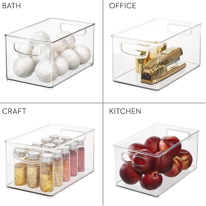 iDesign Stackable Storage Bins, 4 Different Sizes, 4 Pack, Clear | For Kitchen or Pantry, Made in USA