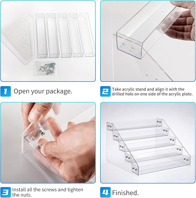 Acrylic Spice Rack, Tiered Spice Rack Shelf Seasoning Organizer | for Countertop, Cabinet, Pantry, Kitchen Storage - 5 Tier, 2PCS