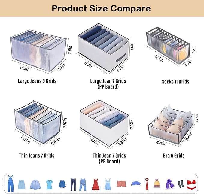 TIGARI Wardrobe Clothes Organizer, Small Underwear Organizer, Drawers Organizer for Clothes, Compartment Storage Box for Bedroom Dorm Room(Gray)