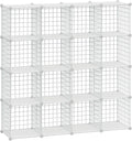 HUBSON Wire Cube Storage Organizer, Book/Toy/Craft/Potted Plants and Pet Closet Organizers, 16-Cube Freely Combinable Metal Grid Storage Shelves, White Plus Iron