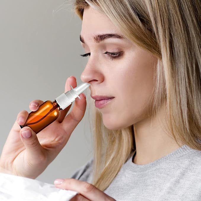 40 Pcs Nasal Spray Bottle Empty, Brown Glass Refillable Fine Mist Nasal Spray Bottles with 8 Funnels and 8 Labels (30ML/1oz)