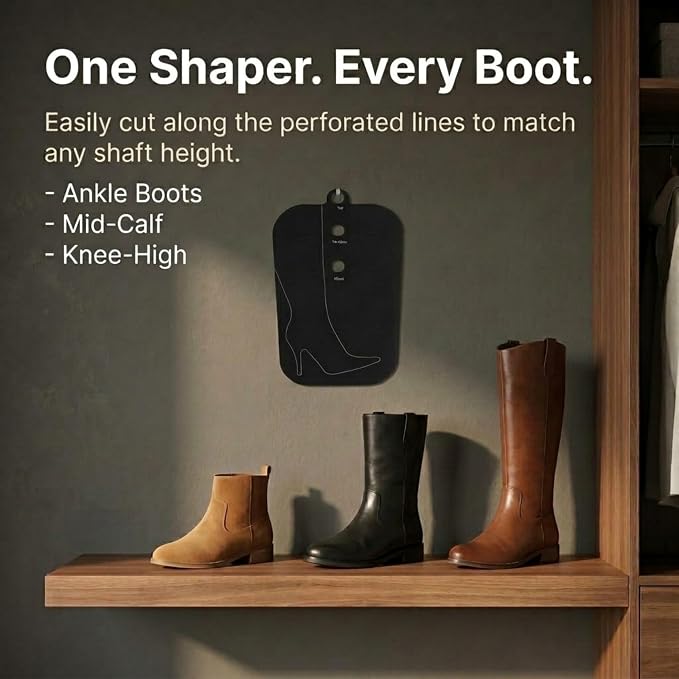 Household Essentials Boot Shapers, Set of 2 Pairs (4 Pieces), Pliable Plastic Boot Inserts, Customizable Height, Keeps Boots Upright and Crease-Free, Black