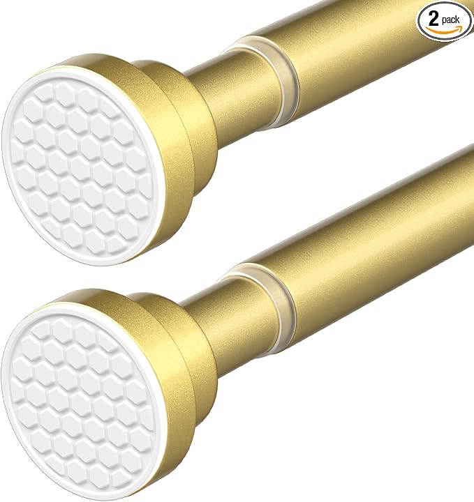 2 Pack Tension Curtain Rod 46-76Inch Curtain Rods for Windows Gold Spring Curtain Rod no Drilling Adjustable Expandable Tension Rods for Windows,Doorway,Closet,Bedroom