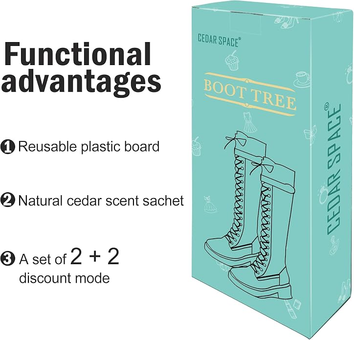 Boot Shapers for Women, Tall Boot Tree Cedar Freshener Inserts for Stand up | Plastic boot trees keep tall boots upright, wrinkle free. Includes cedar sachet inserts for lasting freshness