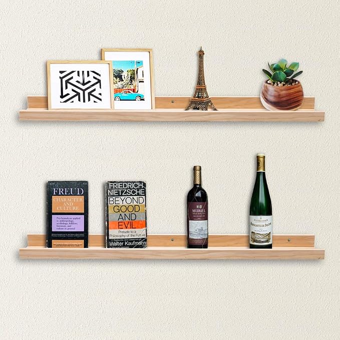 AZSKY Floating Shelves Wall Mounted Set of 2 Natural Wood Picture Shelves Wall Shelves for Bedroom Bathroom Living Room Kitchen Laundry Room Storage & Decoration 24 Inch