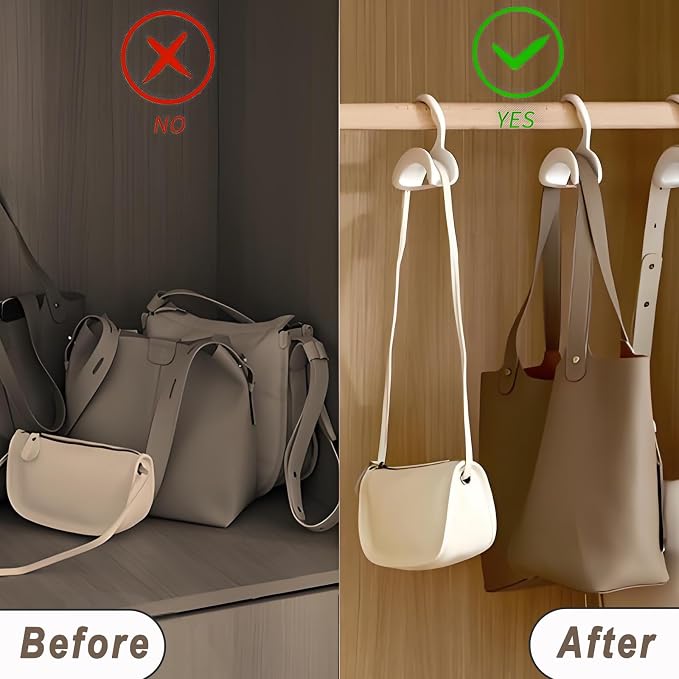 5 Pack Bag Hangers, Purse Hangers for Closet, Hooks for Organizer and Hanging Bags Handbags Belts, Multiple Units Can Be Used in Series(Cream)
