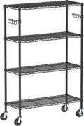 Folews 4-Tier Storage Shelving Unit with Wheels, Metal Rolling Storage Shelves NSF Adjustable Layer Steel Rack Shelf, Wire Shelving Storage for Kitchen Garage Pantry Office, Black (14D x 36W x 57H)