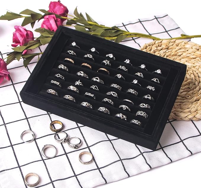 Pangkeep Ring Holder Display Tray Jewelry Organizer Stands for Selling Rings Earrings Show (Black)