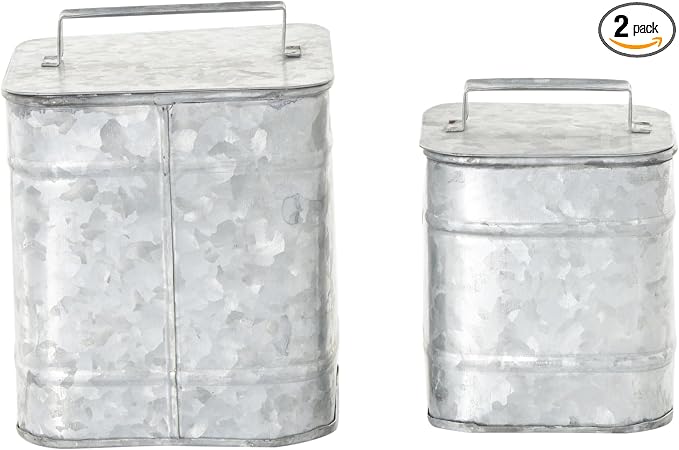 Deco 79 Metal Decorative Canisters Decorative Containers, Set of 2 Decorative Keepsake Boxes 8", 7"H, Silver
