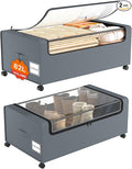 Webetop 12 inch Under the Bed Storage Bins with Clear Lid, Under Bed Storage Containers with Wheels for Underneath Small Spaces Dorms, Blankets (2 Pack, Grey, 30.7"x17.3"x12")