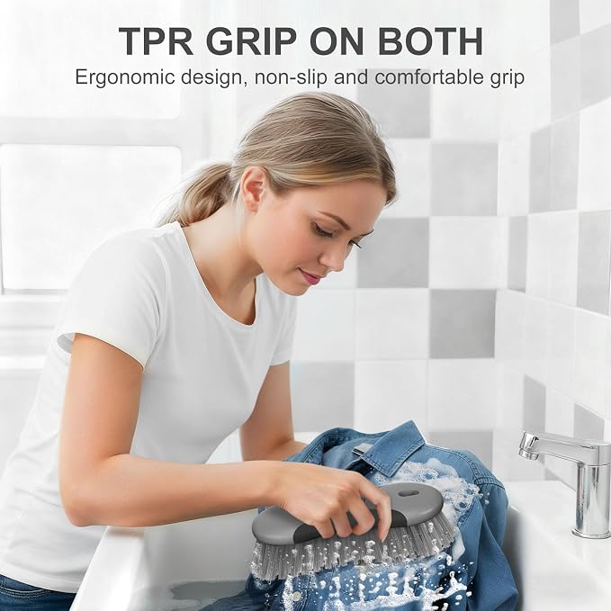 SetSail Multi-Purpose Scrub Brush of 2 Pack, Stiff Bristles Cleaning Brush with Non-Slip Grip Heavy Duty Scrub Brushes for Cleaning Bathroom Kitchen Tile Bathtub Sink, Black Grey
