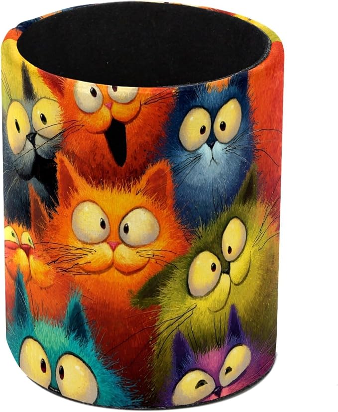 Funny Cats Pen Holder Pencil Organizer for Desk, 3.1” x 3.1” x 3.9” Pencil Cup Office Supplies, Large Capacity Cute Pen and Makeup Brush Holder for Desktop, Home, School