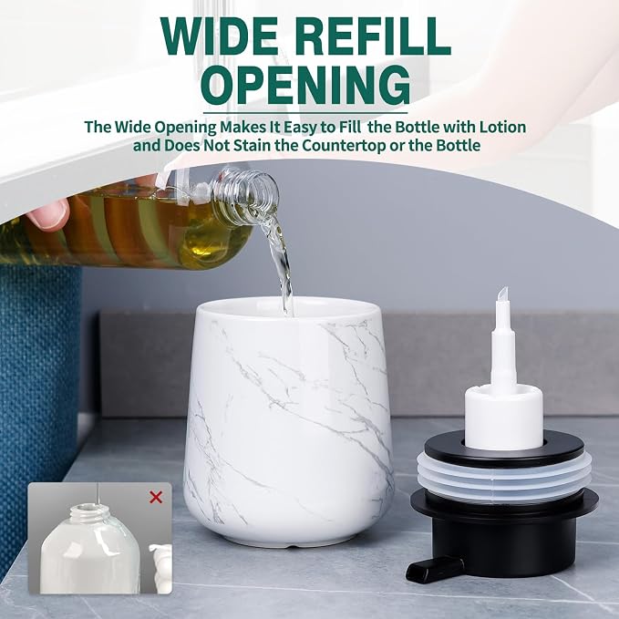 Bosilunlife 12Oz Ceramic Foam Soap Dispenser for Bathroom Kitchen Counter | Premium countertop foam pump creates delicate dense foam, stable desktop placement, Marble