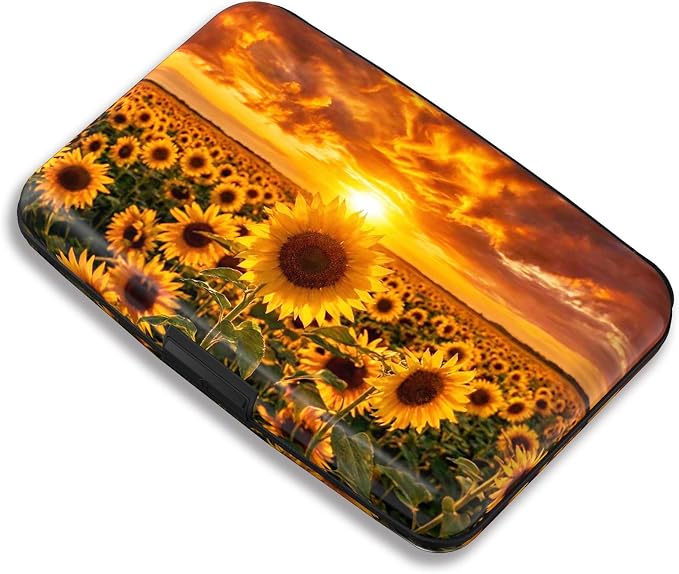Maicican RFID Blocking Aluminum Credit Card Holder | Slim Metal Wallet for Women & Men, Business Card Case for Travel, Fits Front Pocket, Card holder wallet - Sunflowers