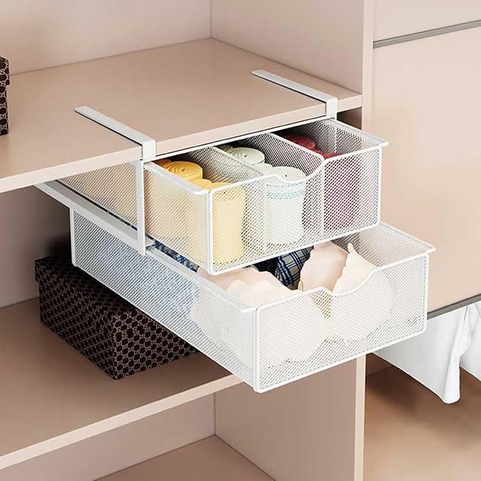 Pull Out Cabinet Storage Basket,Stackable Detachable Baskets Closet Organiser,Easy Pull Out Drawer Dividers for Closet,for Kitchen Office Wardrobes Cupboard Storage(White,37x22x12.5cm)