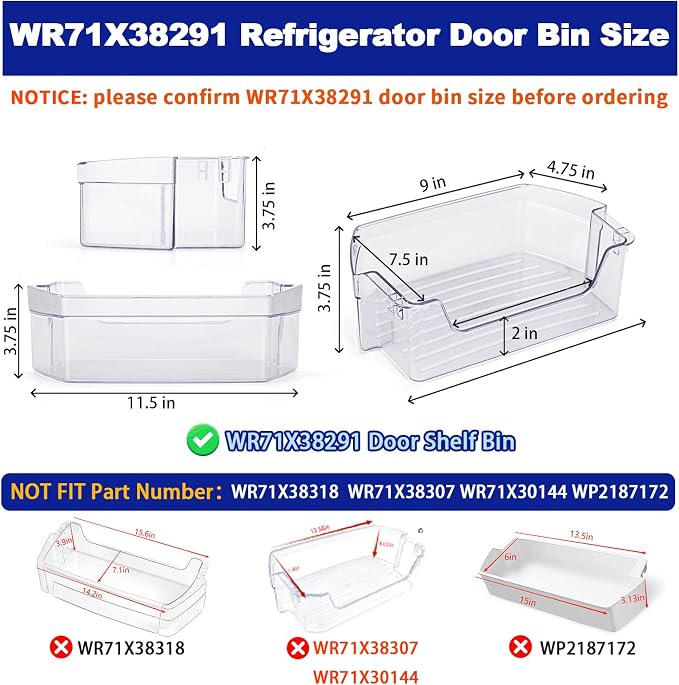 WR71X38291 Refrigerator Door Shelf Bin Compatible with GE GFE24JSKGFSS GYE18JSLKFSS GWE19JSLGFSS, WR71X38291 Refrigerator Shelf Door Module Replace WR71X25043 AP7186348