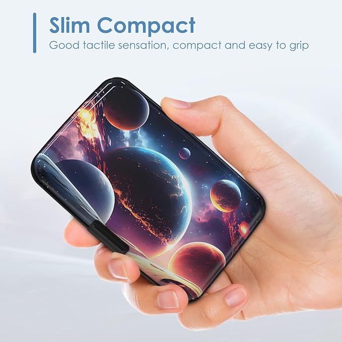 Credit Card Holder, Cool Planet RFID Wallet Women Pocket Small Card Holder Travel Cute Thin Card Case ID Aluminum RFID Blocking Card Organizer Gifts Girls