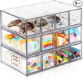 Desk Organizer with 12 Drawers, FODIENS 3 Packs Stackable Desktop Storage Box with Removable Drawer, Clear Sunglasses Organizer Display Case for Stationery Marker Pens Eyeglasses Office Supply