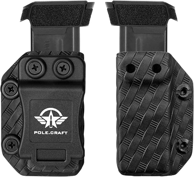 POLE.CRAFT IWB/OWB Magazine Holster Kydex - Mag Carrier Fits: 9mm .40 Double Stack / 9mm .40 Single Stack - P365 1911 Glock 19 19X 17 26 27 28 43 22 23 25 26 27 31 32 33 34 35 37 38 Glock43X .. Mag