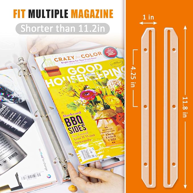 24Pcs 3 Hole Punched Magazine Holders, 3 Ring Binder Insert Strips, White | Punch-Free for Magazines, Magazine Organizer