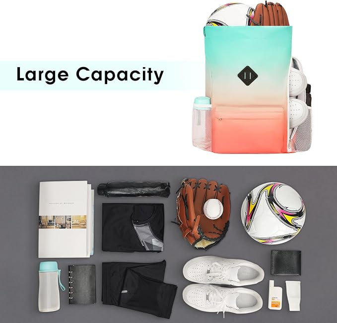 WANDF Drawstring Backpack with Shoe Compartment, Sports Gym Bag | Multi-Pocket Storage, Water-Resistant Fabric, Cinch String Bag