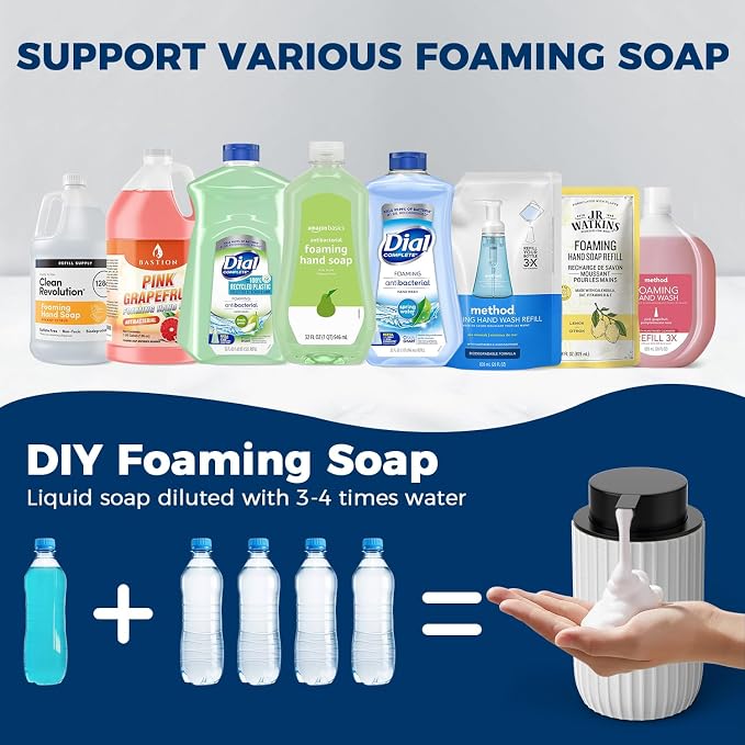 Ceramic Foaming Hand Soap Dispenser，12 oz Bathroom Soap Dispensers， Lotion Dispenser for Kitchen, Refillable Matte Streaks Soap Dispenser with Large Pump (White)