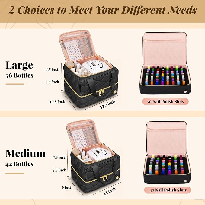 YOREPEK Nail Polish Bag Organizer Case Holds 56+ Bottles (15ml/0.5 fl.oz) | Nail Organizers and Storage for Nail Kits, Nail Supplies and Manicure Tools, Nail Stuff Organizer, Nail Gifts for Manicurist
