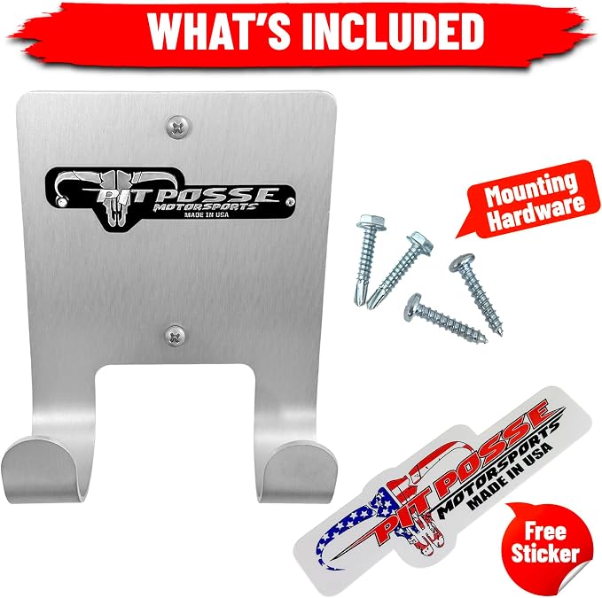 Pit Posse PP3187 Aluminum Broom Holder Hanger for Enclosed Trailer Garage Shop Storage - Made in USA - Wall Mount Utility Rack Caddy Cabinet Organizer Van Auto Workshop RV Whisk/Angle Sweeper (Silver)