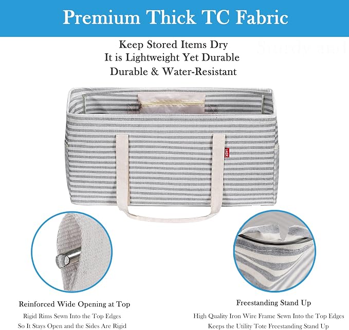 LHZK 2 Pack Extra Large Utility Tote Bag with Metal Wire Frame and the Sides Rinforced, Extra Large Tote Bag with Handle for Pool Beach Laundry Storage (Gray)