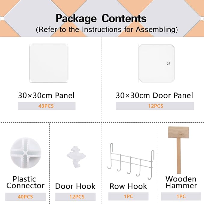 C&AHOME Cube Storage Organizer with Doors, 12-Cube Shelves, Closet Cabinet, DIY Plastic Modular Bookshelf Ideal for Bedroom, Living Room, 36.6”L x 12.4”W x 48.4”H Milky USHS3012M-DOOR