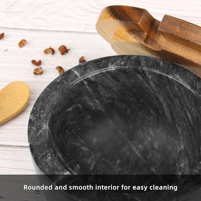 Marble Salt Cellar Box with Wood Lid & Spoon, Modern Black Stone Salt or Pepper Sugar Spice Seasoning Bowl Container Jar Holder Well Keeper Dish Pig Crock for Kitchen