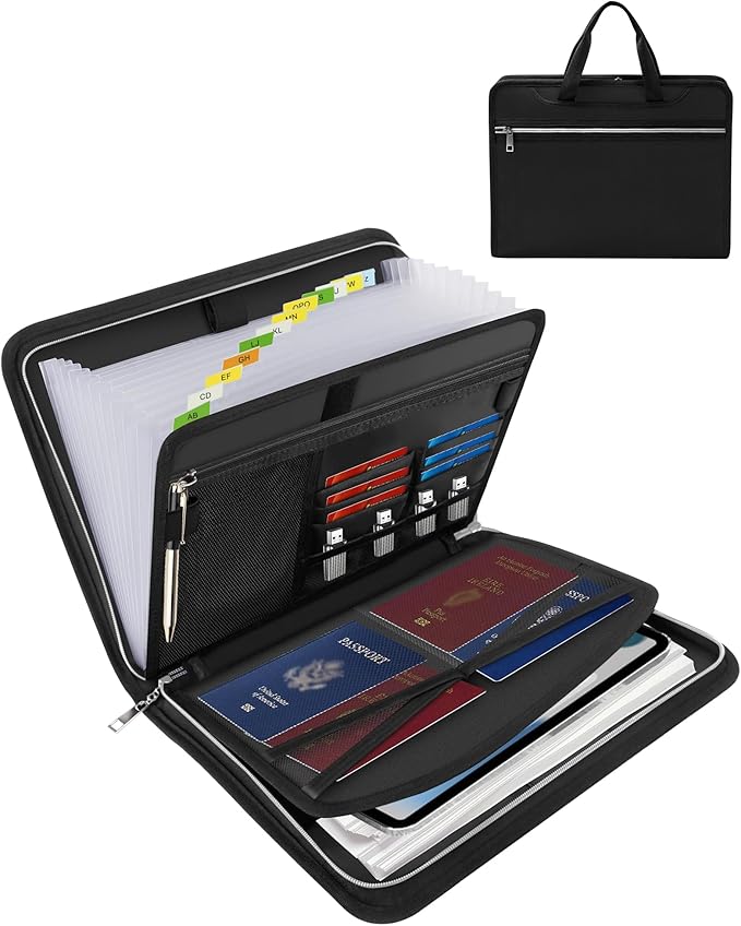 Fireproof Bag Important Document Organizer/13 Pocket Accordion File | Expanding File Folder with Labels, Safe Holder and Organizer for Birth Certificate, Paper, Receipt, Bill, etc.
