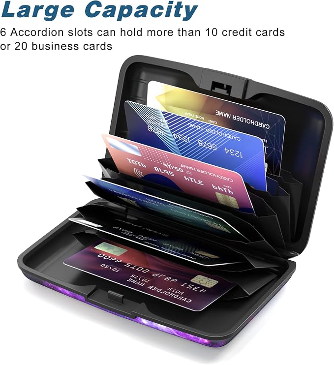 Credit Card Holder, Mini Aluminum Card Wallet RFID Blocking Slim Metal Hard Card Case for Women Men, Galaxy