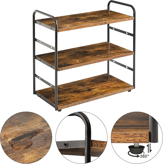 IBUYKE Kitchen Countertop Standing Storage Shelf,Set of 2,Brown TWJ001H-2 | 3-Tier Bathroom Counter Organizer Tray Countertop Storage Shelf Counter Standing Rack Cosmetic Holder