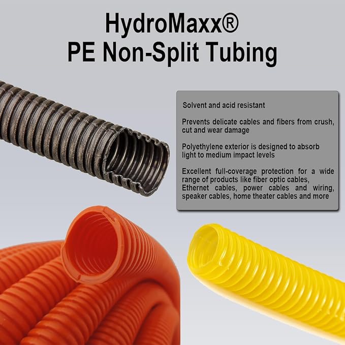 HydroMaxx® Flexible Polyethylene LDPE Non-Split Corrugated Wire Loom Tubing (Black, 1-1/2" Dia x 100 ft)