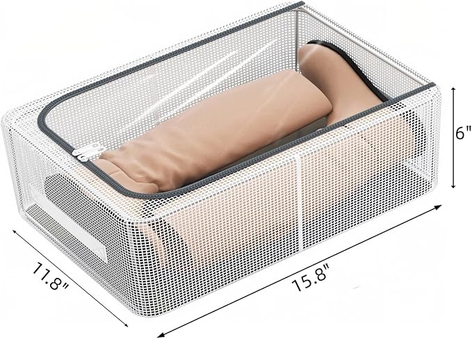 3 Pack Clear Shoe Closet Organizer for Boots Sneaker, 15.8" x 11.8" x 6" | Steel Frame, Waterproof PVC Cloth, Stackable Storage Boxes Bins for Under-Bed, Bedroom Dormitory