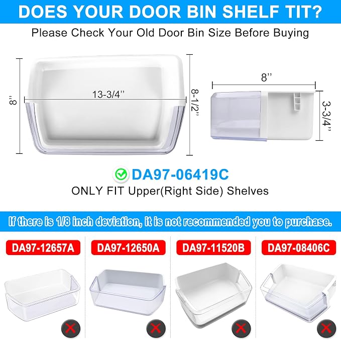 [2 PACK] UPGRADED DA97-06419C Refrigerator Door Bin Shelf Right Compatible with Samsung Refrigerator Door Shelf Parts DA63-04314 DA63-04316 AP4567198 RFG293HARS RFG297HDRS RFG298HDRS Door Shelf