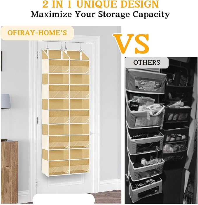 Ofiray-home Over the Door Organizer 5 Tiers,Extra Large Behind Door Storage of 10 Compartments,80 lbs Weight Capacity Over the Door Storage, Door Hanging Organizer for Closet, Diaper Organizer, Camel