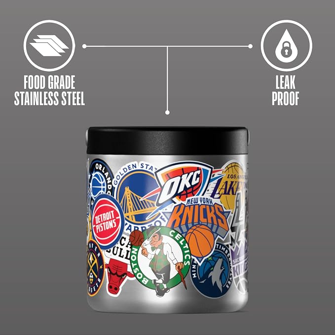 Hydrapeak NBA Officially Licensed All-Team Logo Sticker Print 25oz Stainless Steel Vacuum Insulated Food Jar with Handle, Wide Mouth Leak-Proof Soup Container for Adults, 10 Hours Hot & 16 Hours Cold